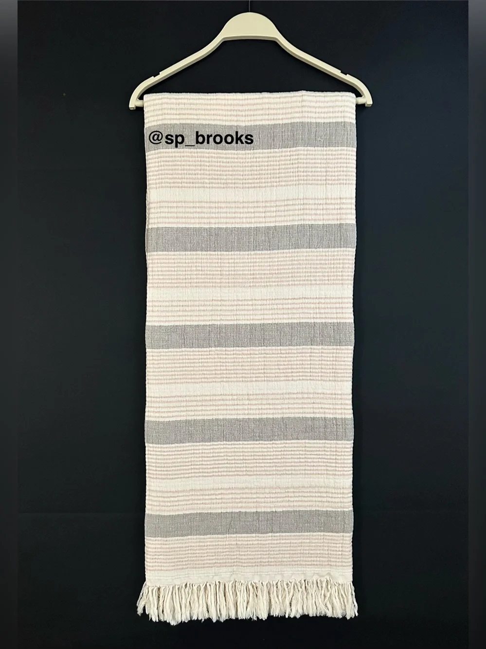 🎁Texteis Penedo Throw Blanket - Gray and Tan Stripe Pattern -Cotton Mixed Stripe